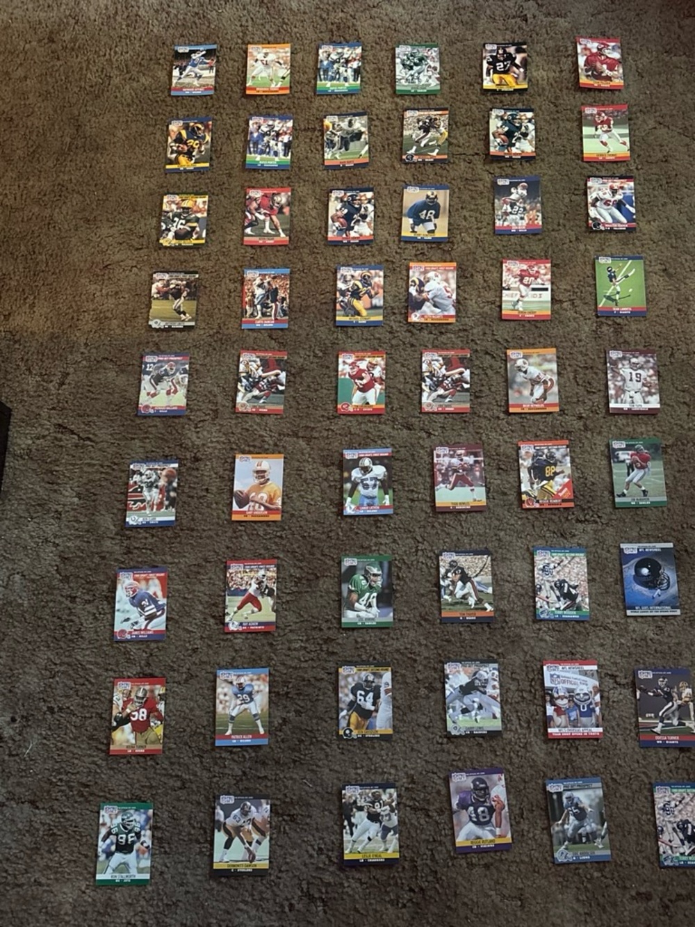 NFL Football Trading Cards Assortment with Red, Green, Blue Accents